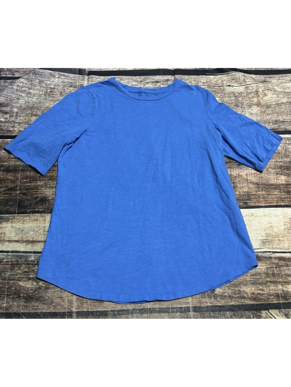 Eileen Fisher Top Womens Small Organic Cotton Short Sleeve Blue